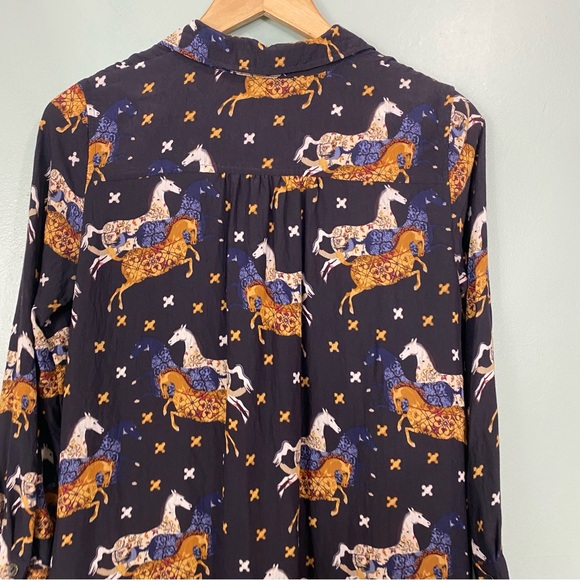 Anthropologie Horse Equestrian Animal Print Shirtdress Tiered XS Petite - Picture 9 of 10